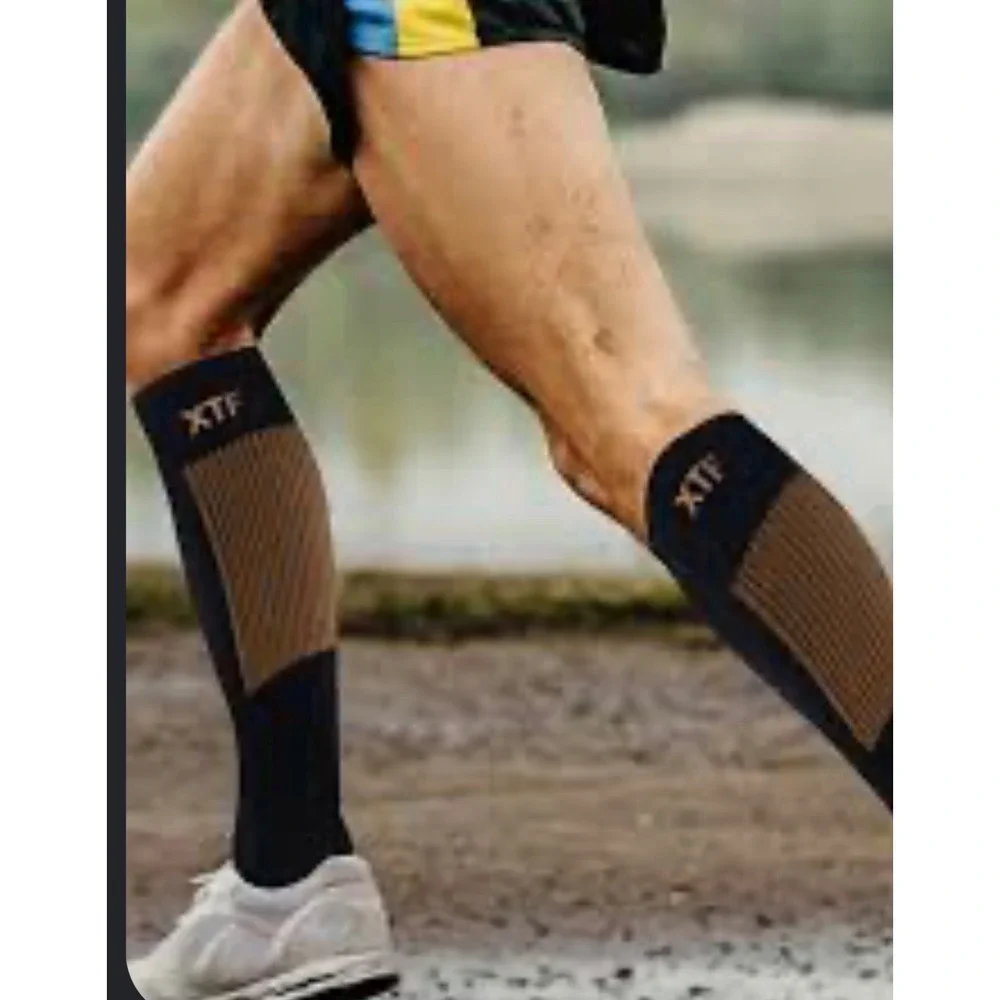 XTF Compression Socks Knee High Black Tan Athletic Running Performance Men Women